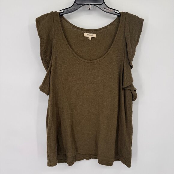 MADEWELL Womens Size Large Olive Green Cotton Ruffle Sleeve Scoop Neck Tank Top - Picture 9 of 14